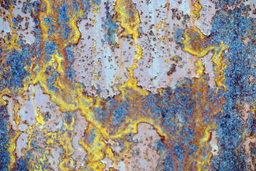 Old painted and rusted metal wall surface