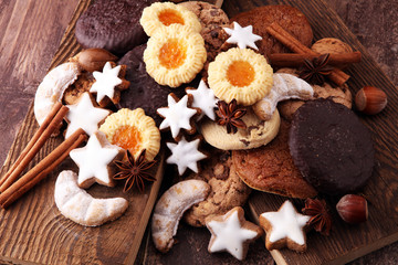 Variety of cookies, biscuits and nuts for christmas.