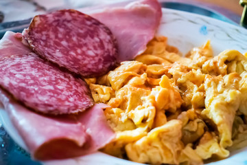 breakfast with scrambled eggs and sausage
