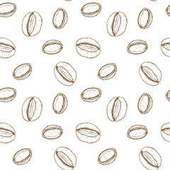 Seamless pattern with almonds in retro vintage hand drawn, sketches, engraved style. Isolated on white background. Modern vector illustration.