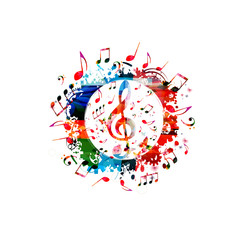 Colorful music poster with music notes. Music elements banner for card, poster, invitation. Colorful G-clef. Music background design vector illustration