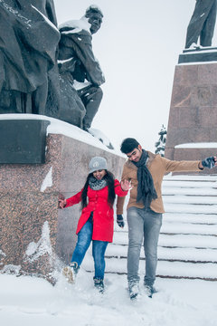 The Students From India. Having Fun In The Snow