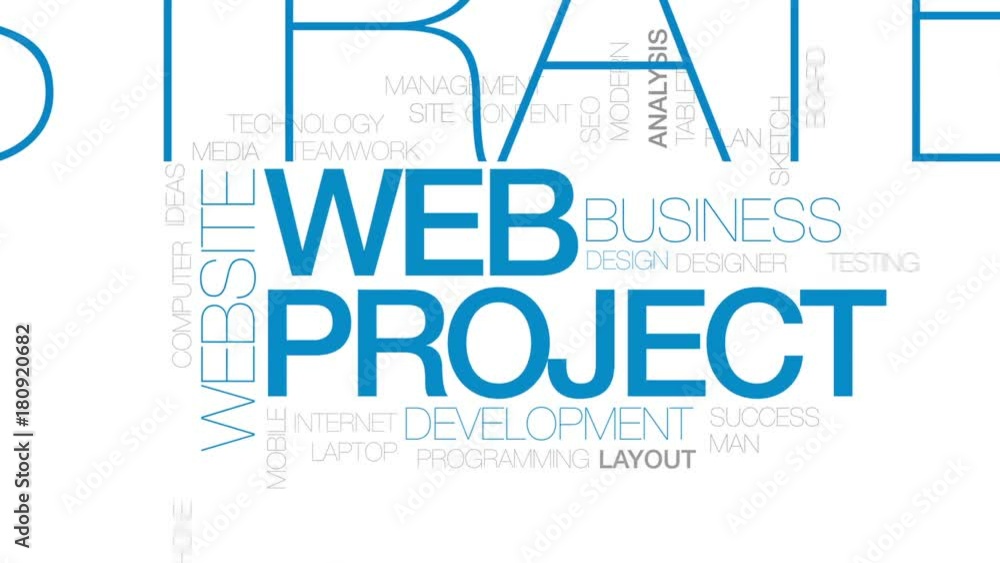 Aufkleber web project animated word cloud, text design animation. kinetic typography.