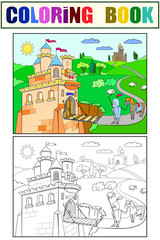 Naklejka premium Kids Coloring cartoon knightly castle vector