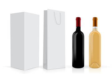transparent bottles of wine with package