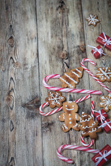 Christmas background on wooden boards