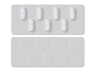 packs with different tablets medicines mock up vector template