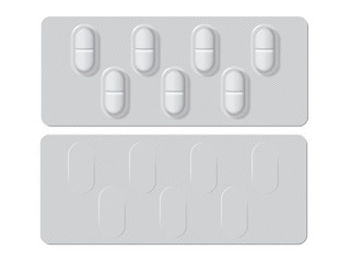 package with pills medicines mock up vector template