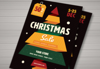 Christmas Sale Flyer with Colorful Ribbon Tree and Sale Tag