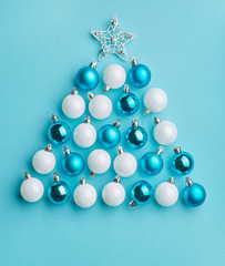 Christmas tree made of white and blue baubles