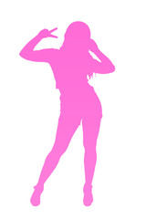 Fototapeta na wymiar purple pink silhouette of a girl with peace sign
