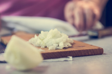 Closeup of chopped onions.