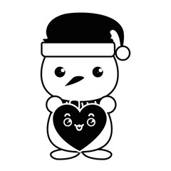 snowman with christmas hat and heart kawaii character