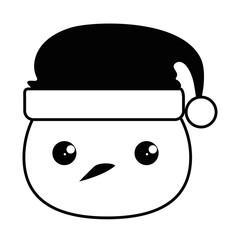 snowman head with christmas hat kawaii character
