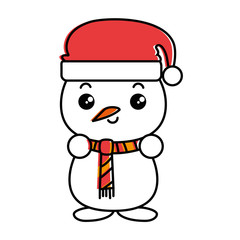 snowman with christmas hat kawaii character