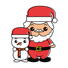 cute santa claus with snowman kawaii characters
