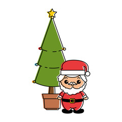 cute santa claus with pine kawaii character