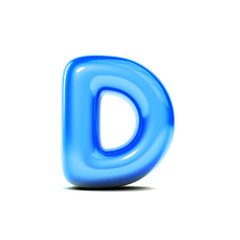 glossy letter D bubble font isolated on white background. 3D Rendering