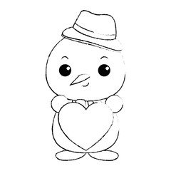 snowman with christmas hat and heart kawaii character