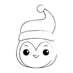 cute penguin head with christmas hat kawaii