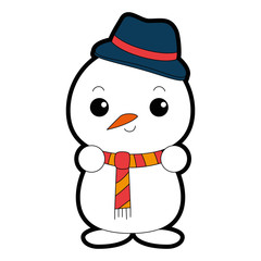 snowman with christmas hat kawaii character