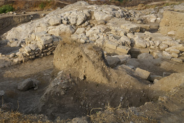 Archaeological excavations of an ancient structure. Overall plan. Horizontal frame