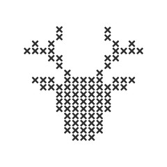 Cross stitch knitting christmas pattern in in reindeer head shape shape