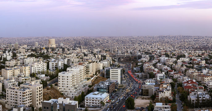 Panorama of Abdoun area and abdoun bridge - Full view of Amman city the capital of Jordan