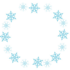 Festive decorative frame made of snowflakes on a white background. For posters, postcards, greeting for Christmas, new year.