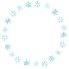 Festive decorative frame made of snowflakes on a white background. For posters, postcards, greeting for Christmas, new year.