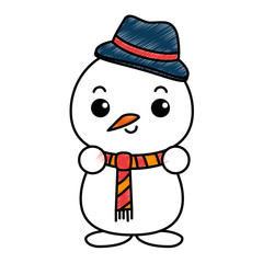 snowman with christmas hat kawaii character