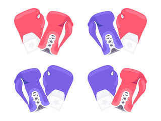 Pair of boxing gloves. Red and blue gloves icon isolated on white background. Vector illustration