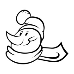 Cartoon snowman head outline on white background