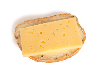 grain bread with butter and cheese isolated on a white background
