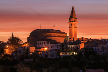 St. Martin church on top of the hill in Croatian coast town Vrsar at dawn