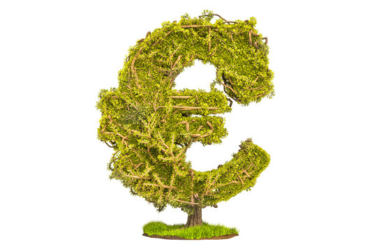 Money tree in the shape of a euro sign, 3D rendering