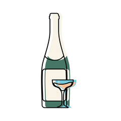 champagne bottle and glasses icon over white background vector illustration