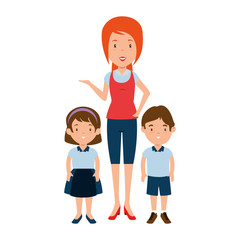 beautiful teacher female with students avatars characters