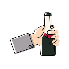 hand with champagne bottle icon over white background colorful design vector illustration