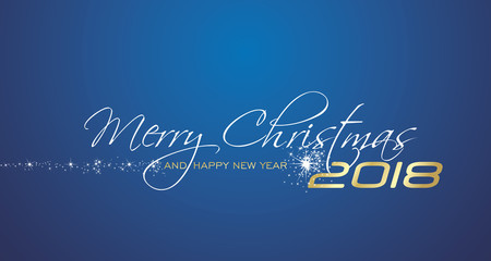 Merry Christmas and Happy New Year 2018 firework gold blue greeting card