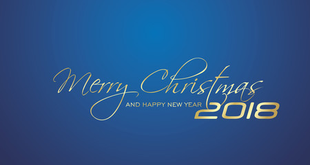 Merry Christmas and Happy New Year 2018 gold blue greeting card