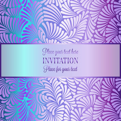 Romantic background with antique, luxury mint green, purple and pink pastel tones vintage frame, victorian banner, made of feathers wallpaper ornaments, invitation card, baroque style booklet