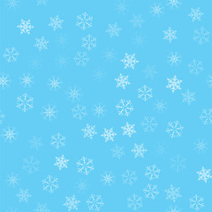 Christmas abstract background from white snowflakes on blue. Seamless pattern for design cards, posters, greeting for the new year.