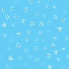 Christmas abstract background from white snowflakes on blue. Seamless pattern for design cards, posters, greeting for the new year.