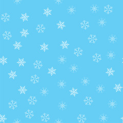 Christmas abstract background from white snowflakes on blue. Seamless pattern for design cards, posters, greeting for the new year.