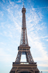 Fototapeta na wymiar Eiffel Tower at sunset in Paris, France. HDR. Romantic travel background.