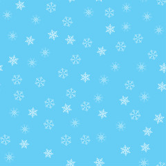 Christmas abstract background from white snowflakes on blue. Seamless pattern for design cards, posters, greeting for the new year.