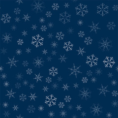 abstract seamless pattern made of snowflakes on blue. Christmas background for design of posters, postcards, invitation for the new year.