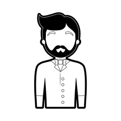 flat line monochromatic waiter man over white background  vector illustration
