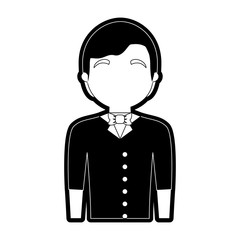 flat line monochromatic waiter man over white background  vector illustration